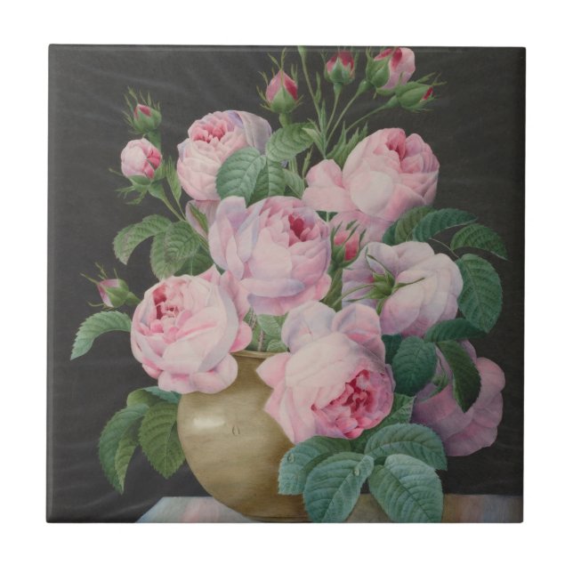 Pink Roses in a Vase – Pierre Joseph Redouté Tile (Front)