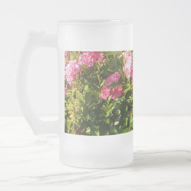 Pink Roses in bloom  Frosted Glass Beer Mug (Left)