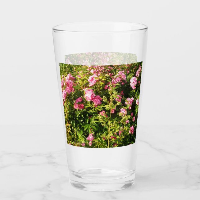 Pink Roses in bloom  Wedding Glass (Front)
