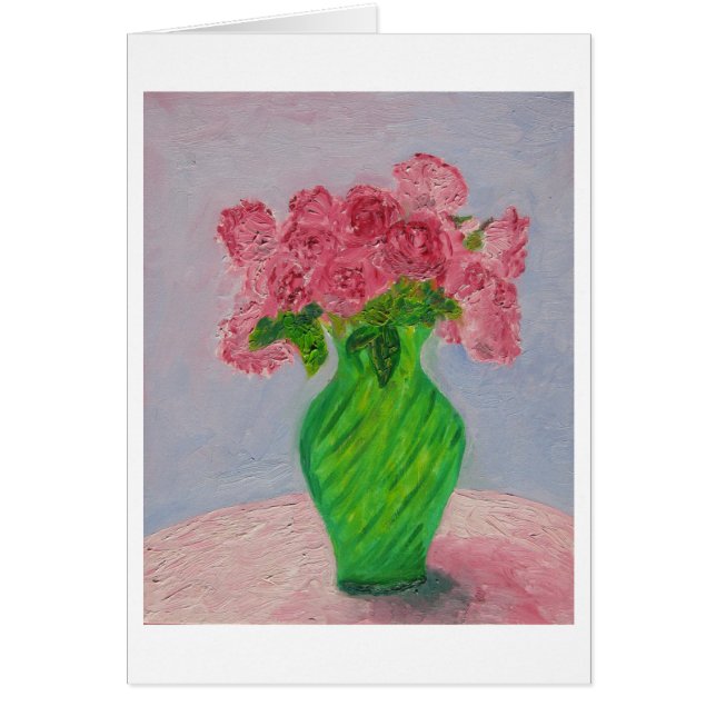 Pink Roses in Green Vase (Front)