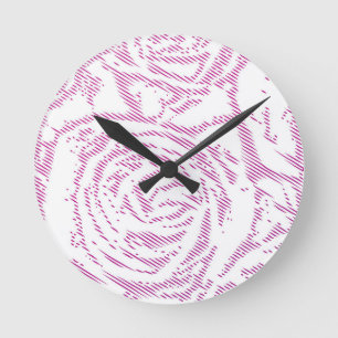 Pink roses in line art round clock