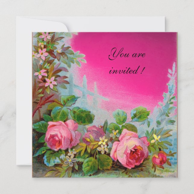 PINK ROSES & JASMINES ,Fuchsia Gem Invitation (Front)