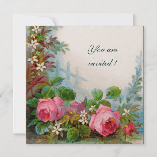 PINK ROSES & JASMINES Gold Metallic Paper Invitation