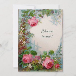 PINK ROSES & JASMINES Gold  Metallic Paper Invitation