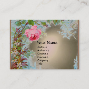 PINK ROSES & JASMINES MONOGRAM GEM STONE grey Business Card