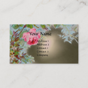 PINK ROSES & JASMINES MONOGRAM GEM STONE grey Business Card