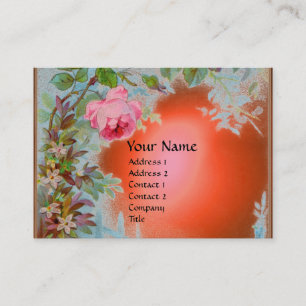 PINK ROSES & JASMINES MONOGRAM GEM STONE orange Business Card