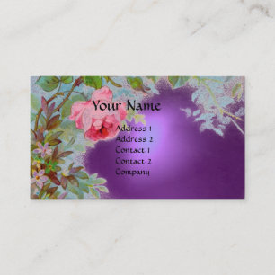 PINK ROSES & JASMINES MONOGRAM GEM STONE purple Business Card