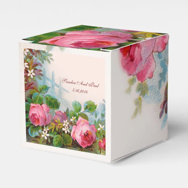 PINK ROSES ,JASMINES WEDDING GEM MONOGRAM FAVOUR BOX (Front Side)