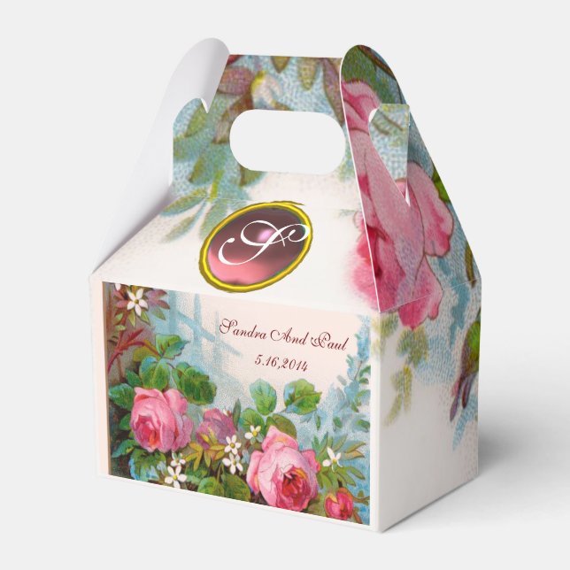 PINK ROSES ,JASMINES WEDDING GEM MONOGRAM FAVOUR BOX (Front Side)