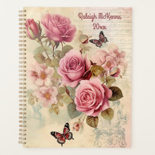 Pink Roses Junk Journal Style Illustration Classic Planner