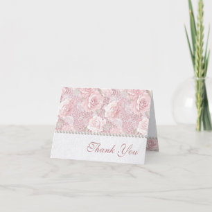 Pink Roses, Lace and Pearls Thank You Card