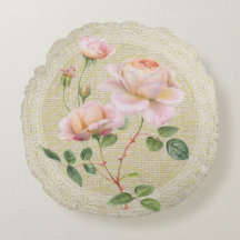 Pink roses & lace floral vintage pillow