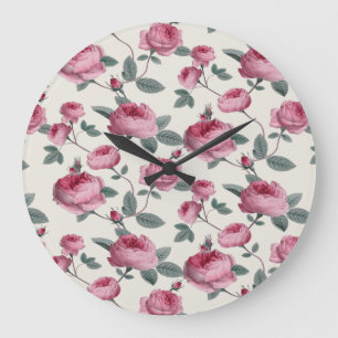 Pink Roses Large Clock