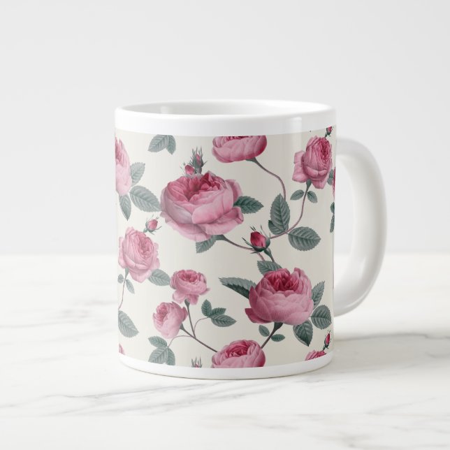 Pink Roses Large Coffee Mug (Front Right)