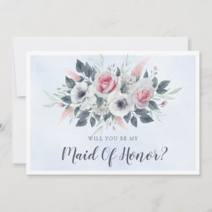 Pink Roses Light Blue Will You Be My Maid Of Honou