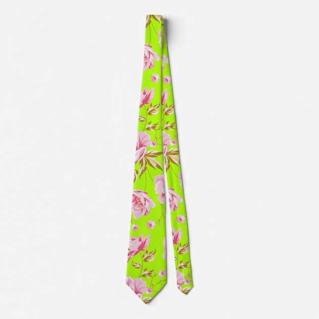 Pink roses light green background tie (Front)
