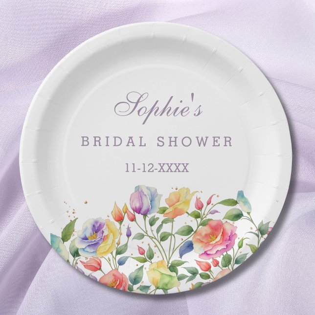 Pink Roses Lilac Floral Bridal Shower Paper Plate (Creator Uploaded)