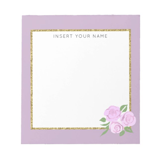 Pink Roses & Lilac Personalised Notepad 5.5" x 6" (Front)