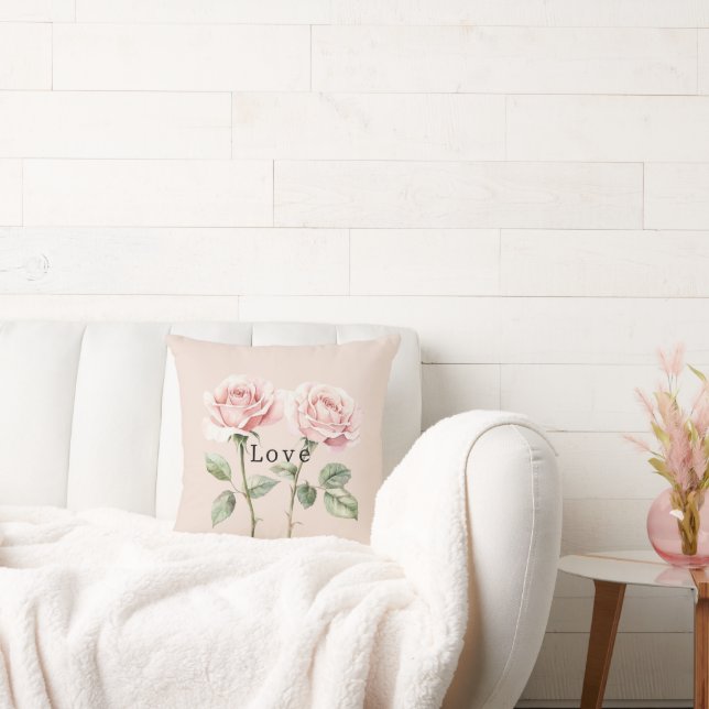 Pink Roses Love Cushion (Couch)