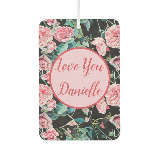 Pink Roses Love You floral rose Car Air Freshener (Front)