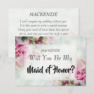 Pink Roses Maid of Honour Proposal Card