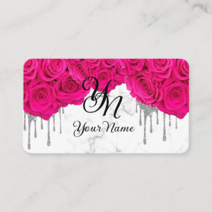 Pink Roses Marble Initial Business Card