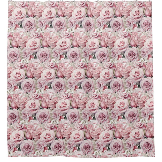 Pink Roses Maximalist Shower Curtain (Front)
