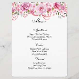 Pink Roses Menu Card