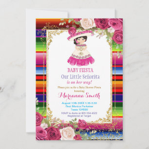 Pink Roses Mexican Fiesta Baby Shower Invitation