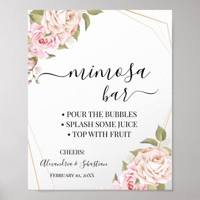 Pink Roses Mimosa Bar Bridal Shower Sign (Front)