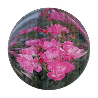 Pink Roses mirror ball effect glass cutting board