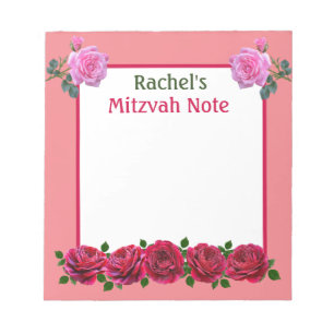 Pink Roses Mitzvah Note Girls Notepad