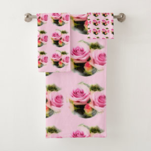 Pink Roses Modern Elegant Floral Template Bath Towel Set