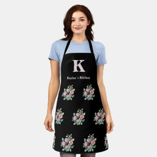 Pink Roses Monogram Apron