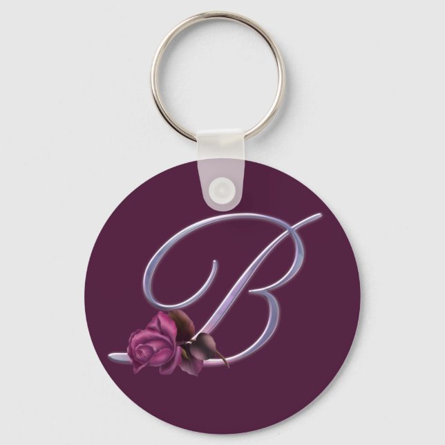 Pink Roses Monogram B Key Ring (Front)