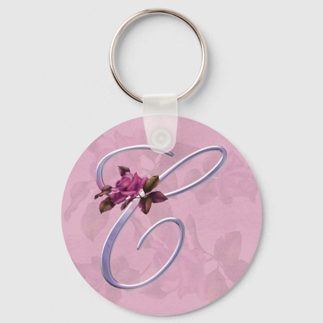 Pink Roses Monogram C Key Ring (Front)