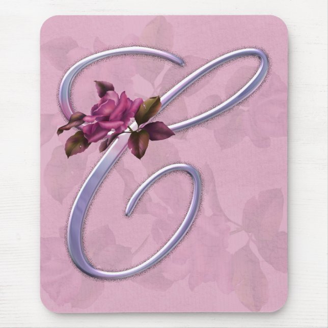 Pink Roses Monogram C Mouse Pad (Front)