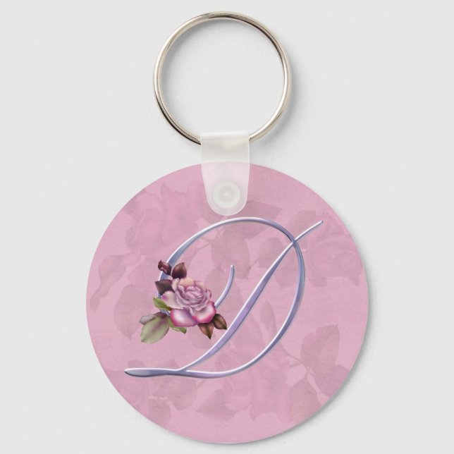 Pink Roses Monogram D Key Ring (Front)