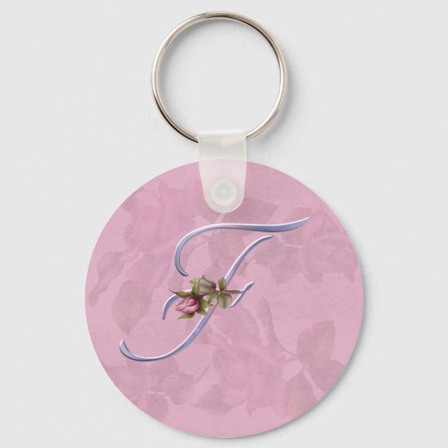 Pink Roses Monogram F Key Ring (Front)