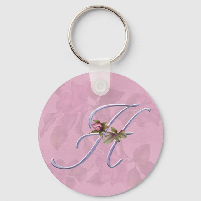 Pink Roses Monogram H Key Ring (Front)