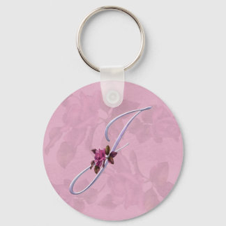 Pink Roses Monogram J Key Ring