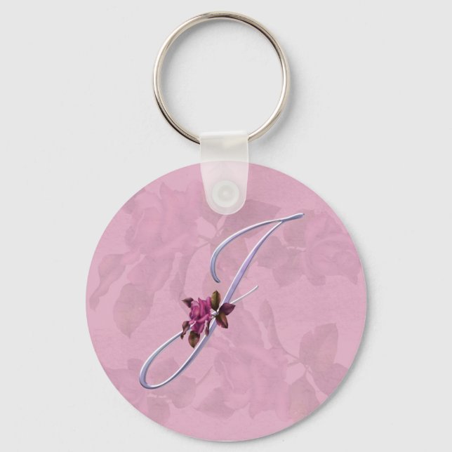 Pink Roses Monogram J Key Ring (Front)