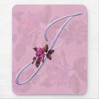 Pink Roses Monogram J Mouse Pad