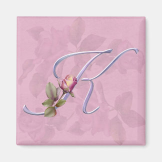 Pink Roses Monogram K Magnet