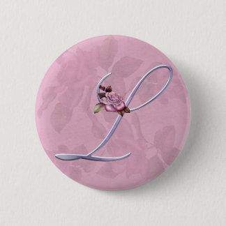 Pink Roses Monogram L 6 Cm Round Badge