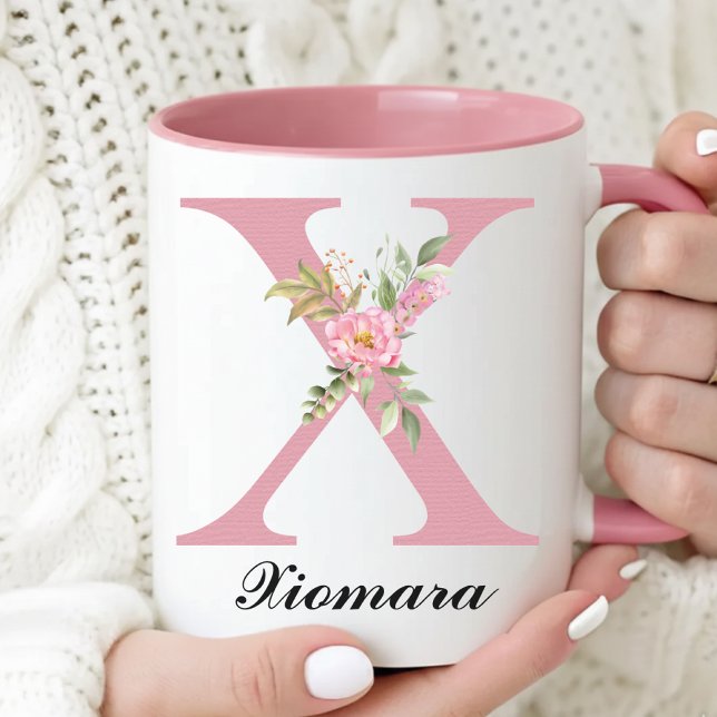 Pink Roses Monogram Mug Graduation Gift for Her  (Personalized Rose Mug Baby Shower Thank You Gift for Her, Elegant Floral Roses Mug Gift for Women)