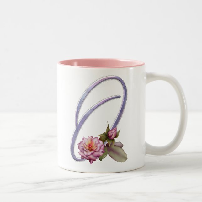 Pink Roses Monogram O Two-Tone Coffee Mug (Right)