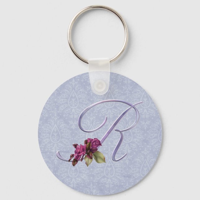 Pink Roses Monogram R Key Ring (Front)