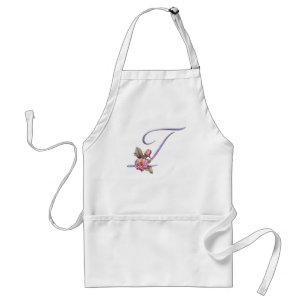 Pink Roses Monogram T Standard Apron